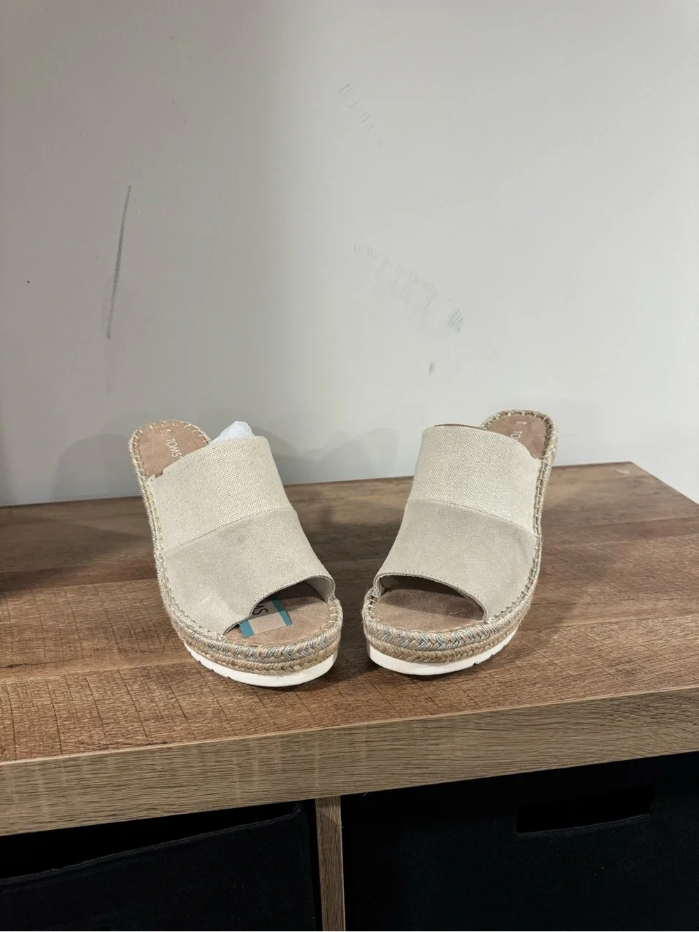 Toms Beige Suede Espadrille Wedge Slides